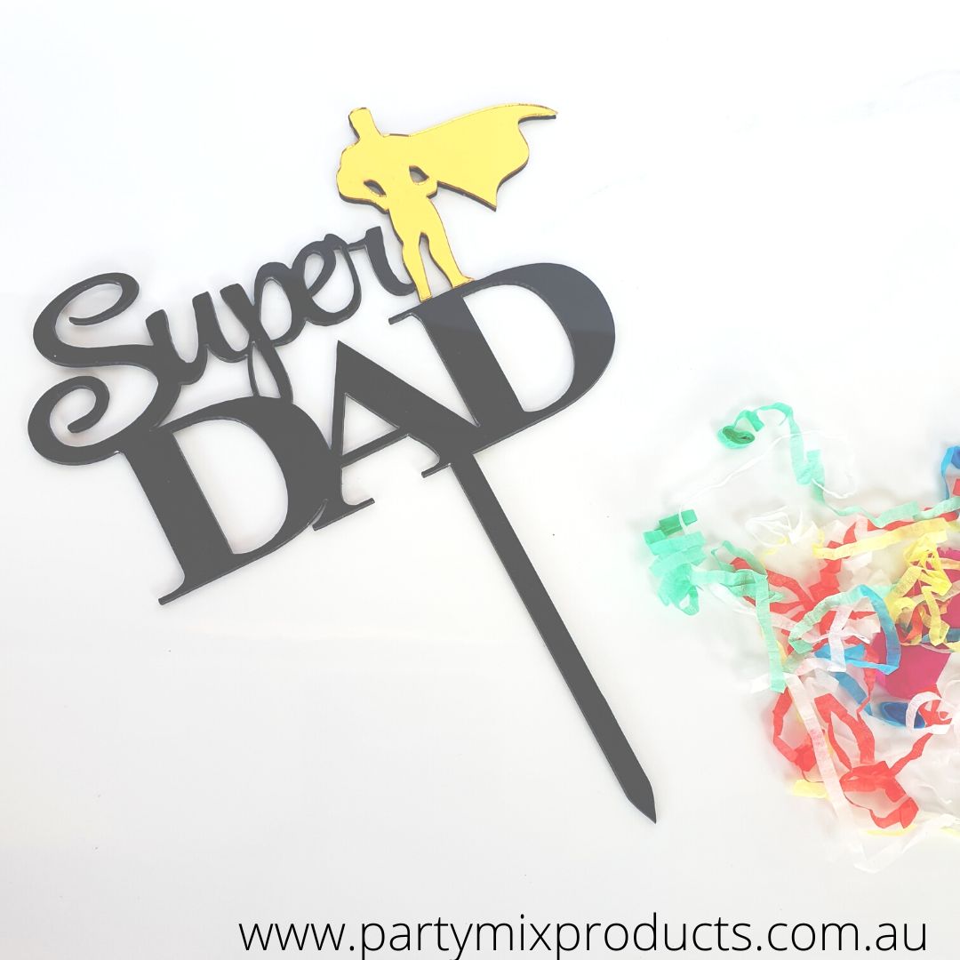 Super Dad Style 1 with gold detailing Cake Topper Acrylic