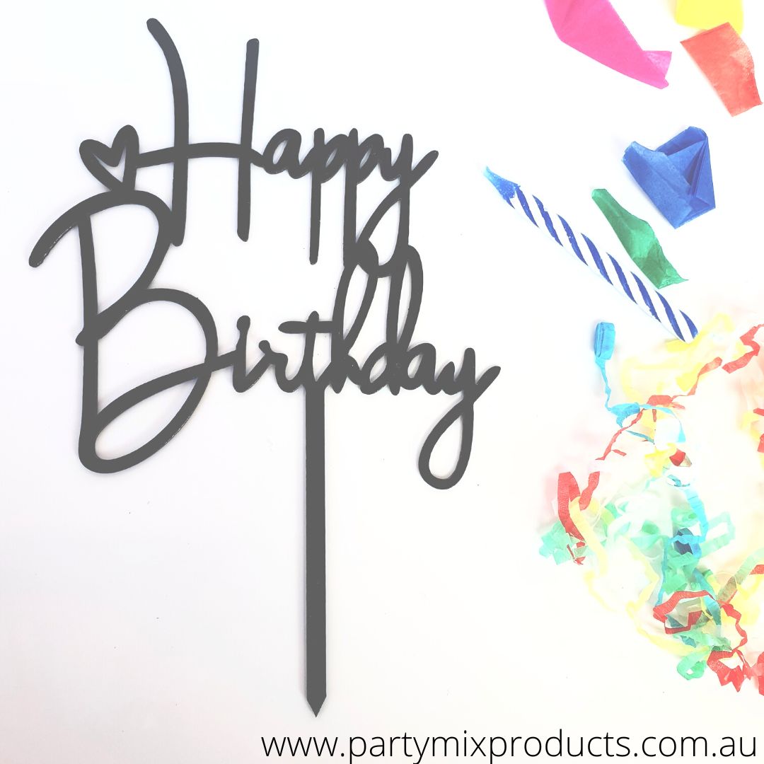 Happy Birthday with loveheart Cake Topper Acrylic