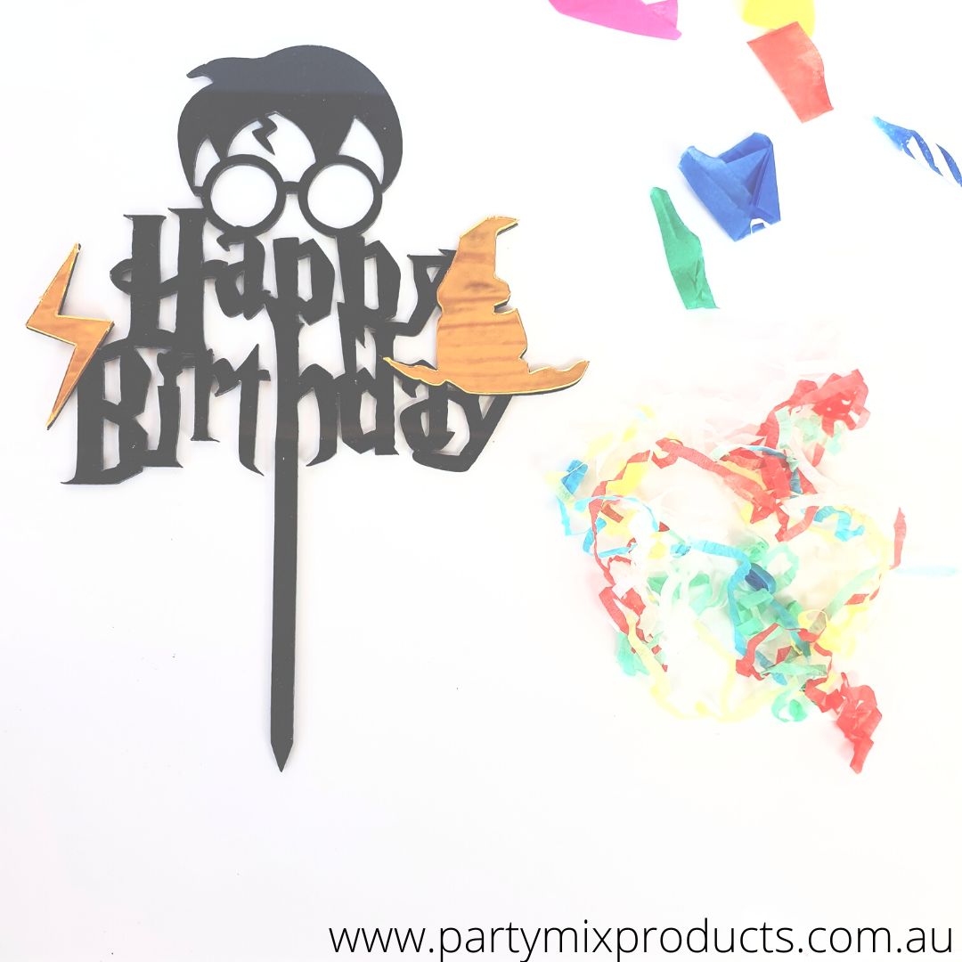 Harry Potter Birthday Cake Topper- Black/Gold Acrylic