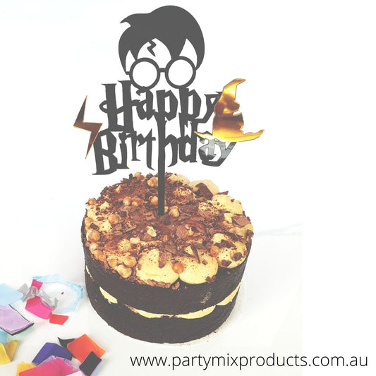 Harry Potter Birthday Cake Topper- Black/Gold Acrylic