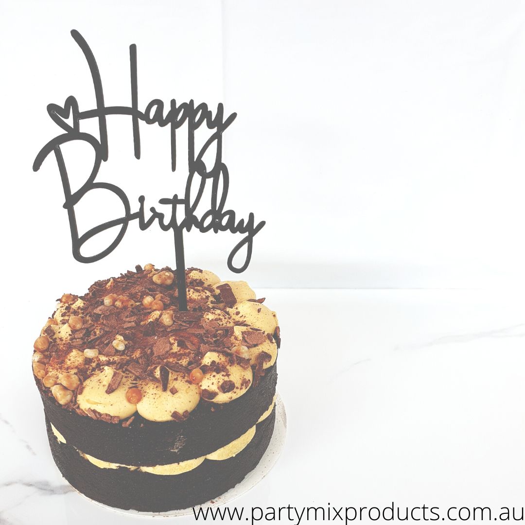 Happy Birthday with loveheart Cake Topper Acrylic
